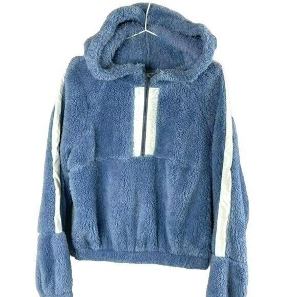 bp Sweaters - BP Womens Fuzzy Hooded Pullover Sweatshirt Blue & White Size S